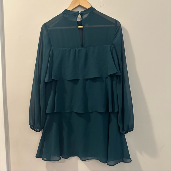 Zara Emerald Bottle Green Chiffon Tiered Ruffle Mini Size XS Dress - Picture 6 of 14